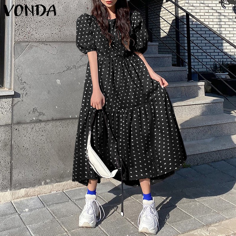 Đầm Ngắn Tay VONDA Cổ Tròn Họa Tiết Chấm Bi Cho Nữ | BigBuy360 - bigbuy360.vn