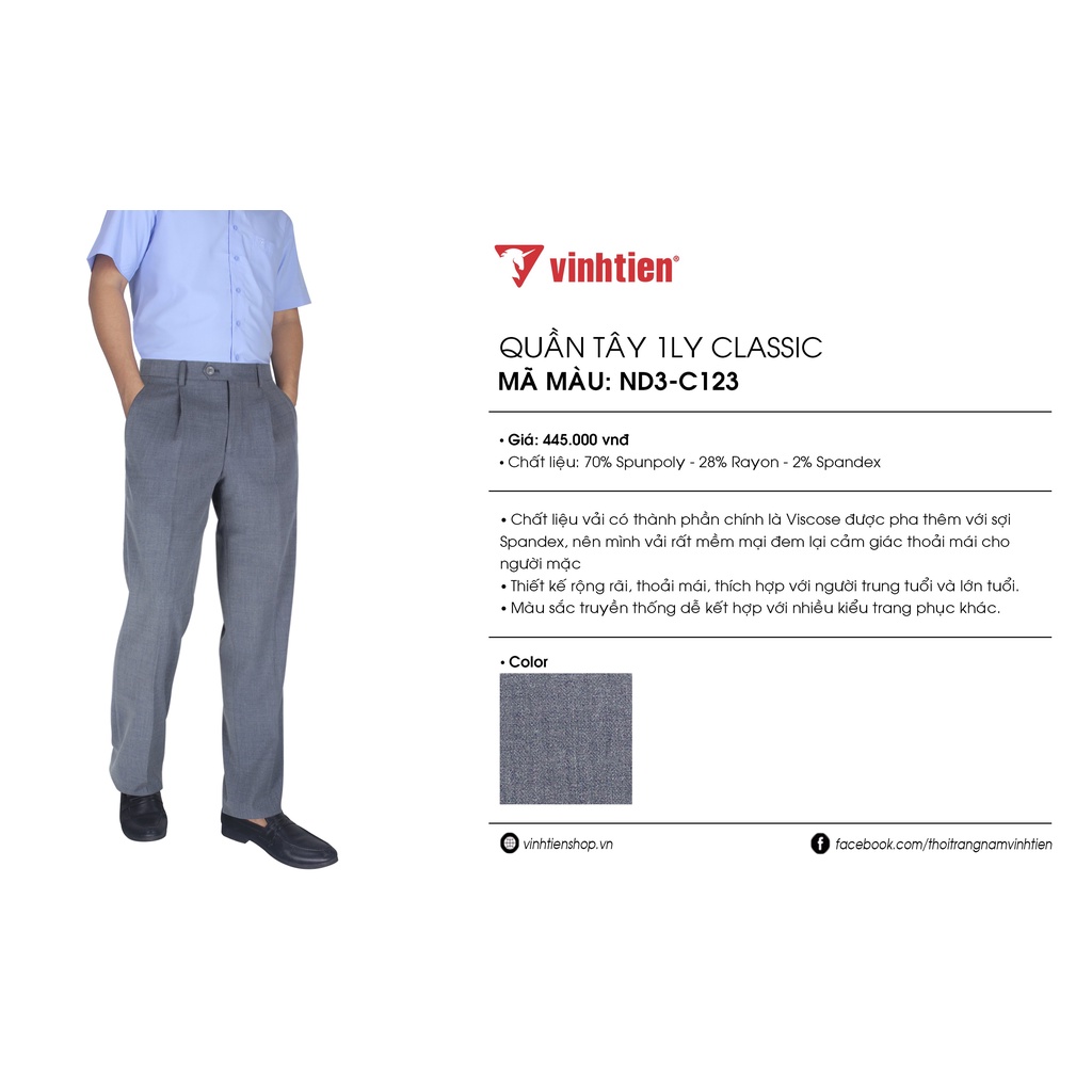 SALE Quần Tây Nam Dáng Trung Niên Vĩnh Tiến Trơn Qk445