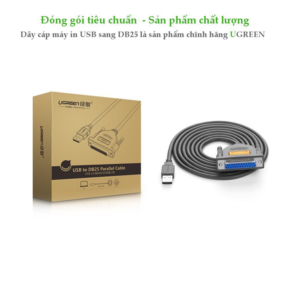 Cáp máy in USB to LPT DB25 Parallel Ugreen 20224 dài 2m cao cấp