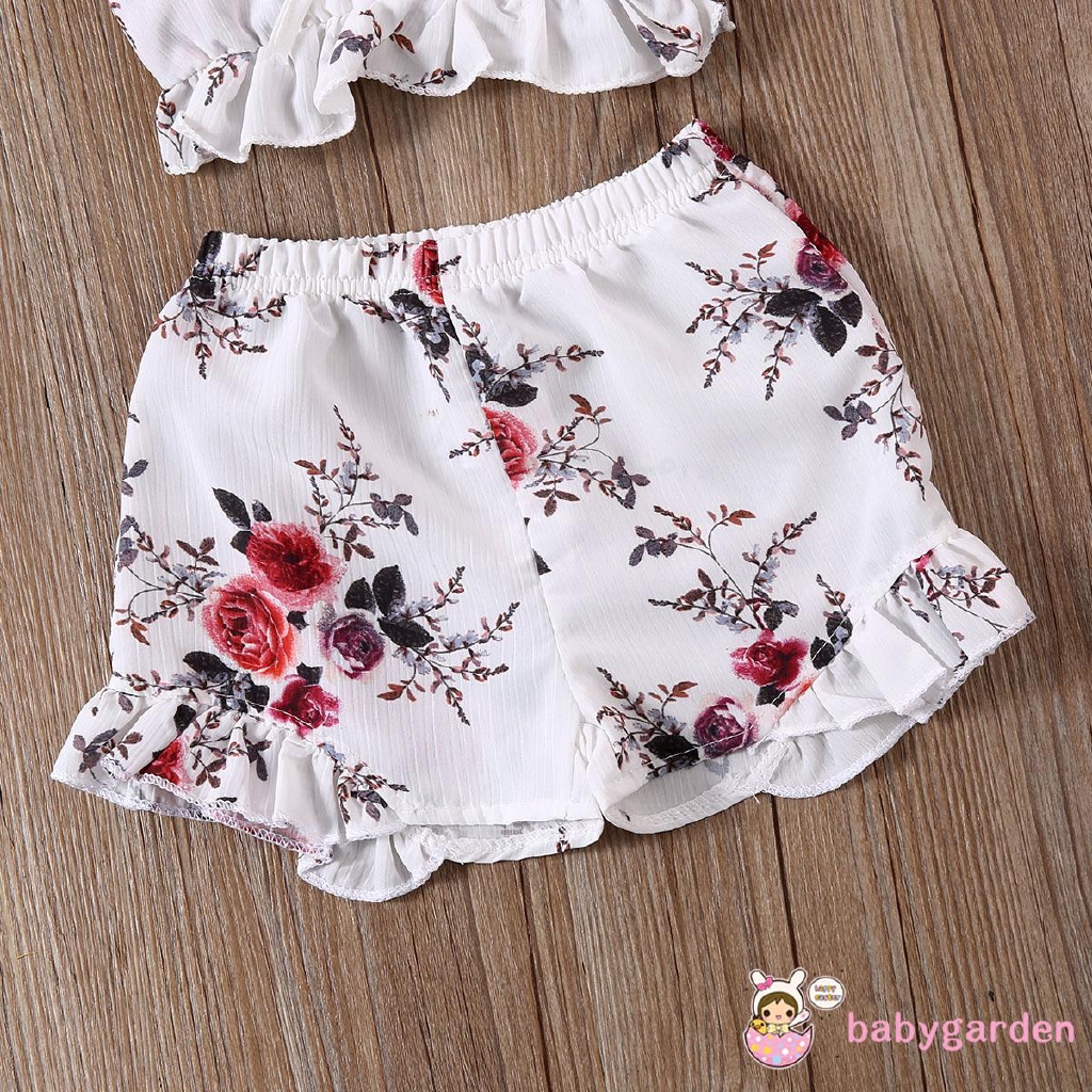 Bộ áo croptop hoạ tiết hoa + quần đùi cho bé gái