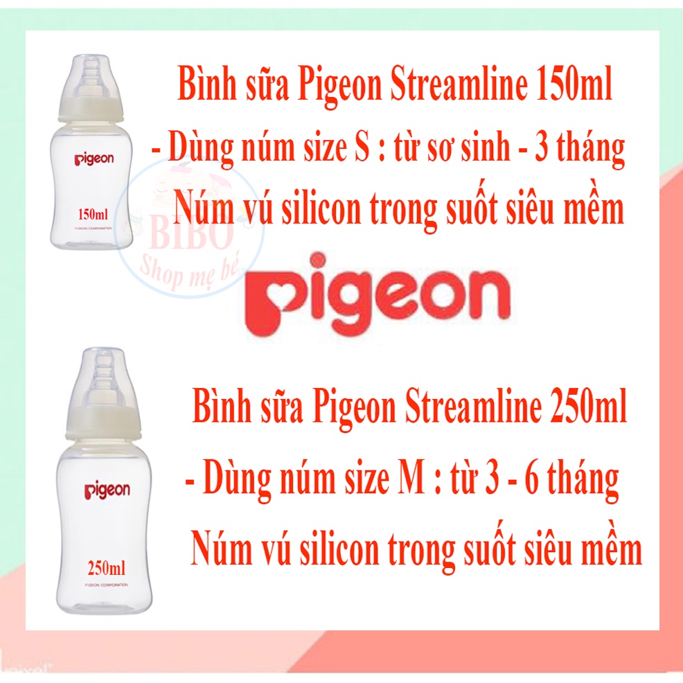 Bình Bú Cho Bé, Bình Sữa Cổ Hẹp Pigeon Streamline 150,250ML