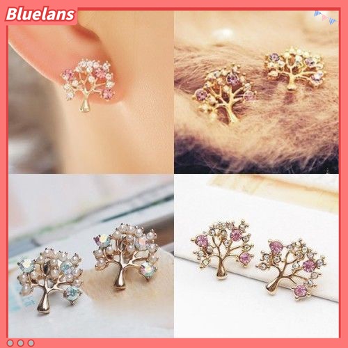 Đôi Khuyên Tai Xỏ Hình Cái Cây Nhỏ Đính Đá Và Ngọc Trai Nhân Tạo Xinh Xắn Cho Phụ Nữ