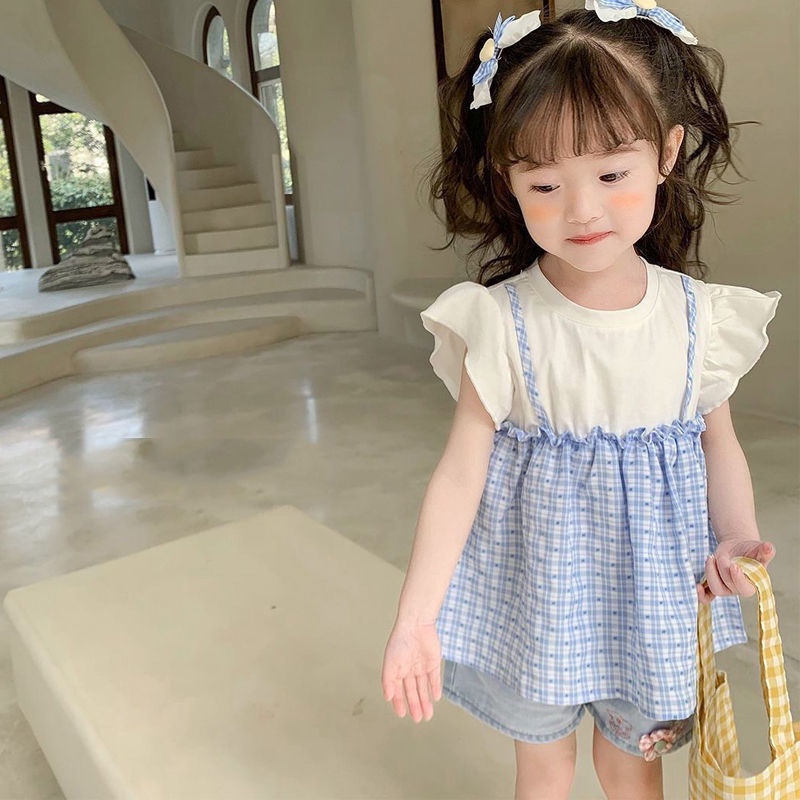 Đầm Mùa Hè Tay Cánh Tiên In Họa Tiết Caro Phong Cách Hàn Quốc Nhật Bản Thời Trang Mới Dành Cho Bé Gái 2022