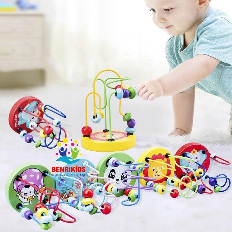 Đồ Chơi Gỗ Benrikids Bộ 4 Món Đàn 8 Thanh Khung Gỗ, Luồn Hạt Luyện Tay, Tháp Xếp Gỗ, Sâu Gỗ Cho Bé