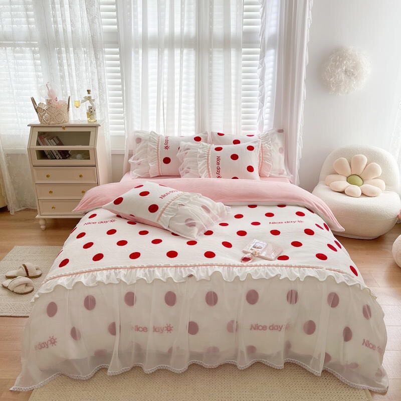 BỘ CHĂN GA GỐI NỈ BÈO REN CÔNG CHÚA BÁNH BÈO
