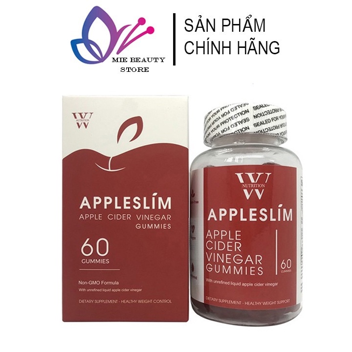 Kẹo Giấm Táo Giảm Cân Apple Slim Mỹ, Viên Uống Giấm Táo Giúp Giảm Cân Cấp Tốc Dưỡng Da Đẹp Tự Nhiên Hộp 60 Viên