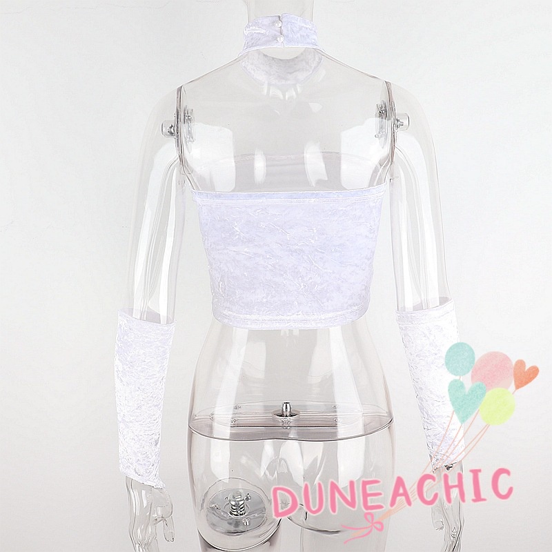 DUNEA Áo Ống Da Lộn Đính Hạt Quyến Rũ Cho Nữ