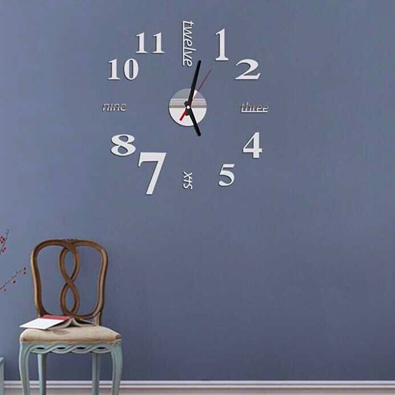 Đồng hồ kim dán tường mặt tráng gương 3D cỡ lớn trang trí nội thất