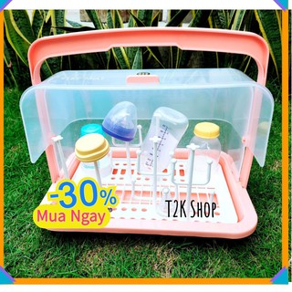 Khay úp bình sữa và phụ kiện cho bé có nắp đậy - Giá úp bình sữa cho bé có khay thoát nước - T2K Shop