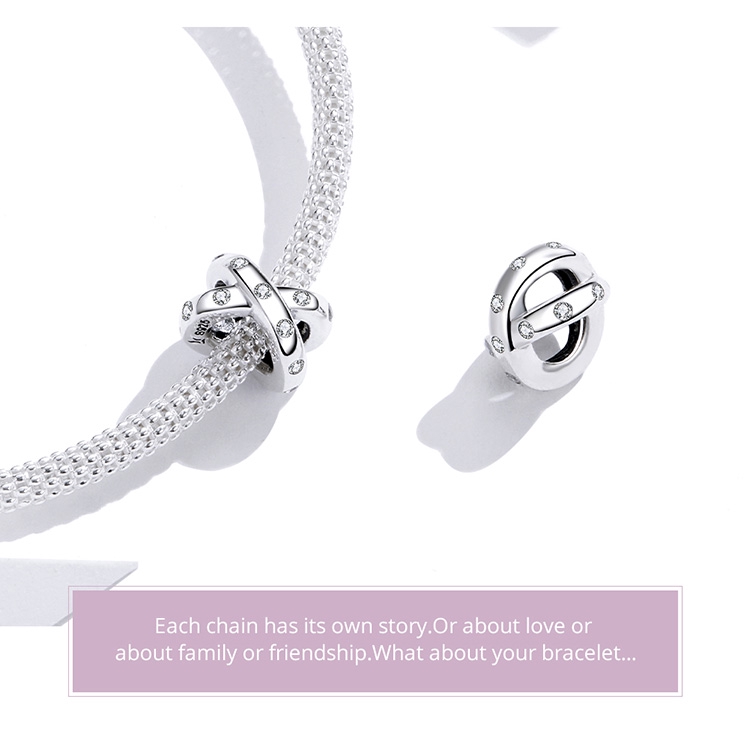 Hạt charm Bamoer chất liệu bạc 925 thiết kế đan chéo làm phụ kiện trang trí vòng đeo tay