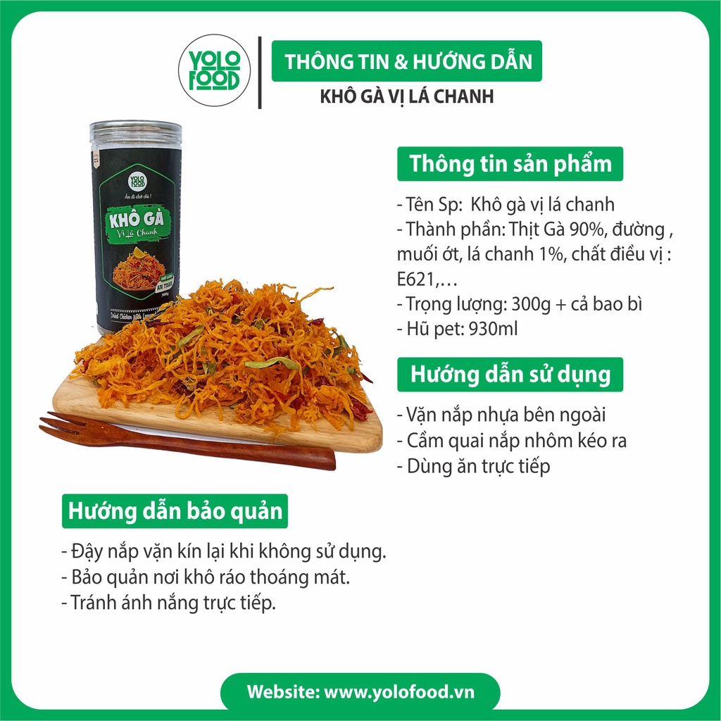 khô gà lá chanh 300g YOLO FOOD đồ ăn vặt, ngon, chất lượng, khô gà lá chanh xé cay loại1 vị truyền thống đóng hộp atvstp
