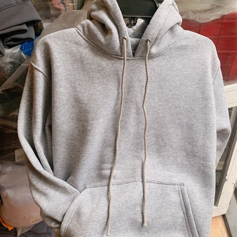 Áo hoodie unisex 2T Store H06 màu xám nhạt - Áo khoác nỉ chui đầu nón 2 lớp dày dặn chất lượng đẹp