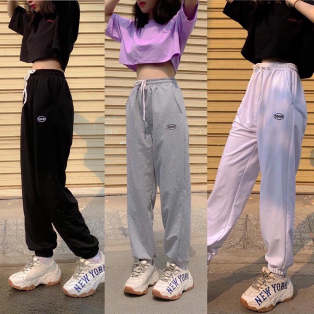 Quần Jogger Nữ SPUN Ulzzang Thun Nỉ - Kiểu quần ống rộng nữ thể thao bo gấu cạp cao nhiều màu Leevin Store | BigBuy360 - bigbuy360.vn