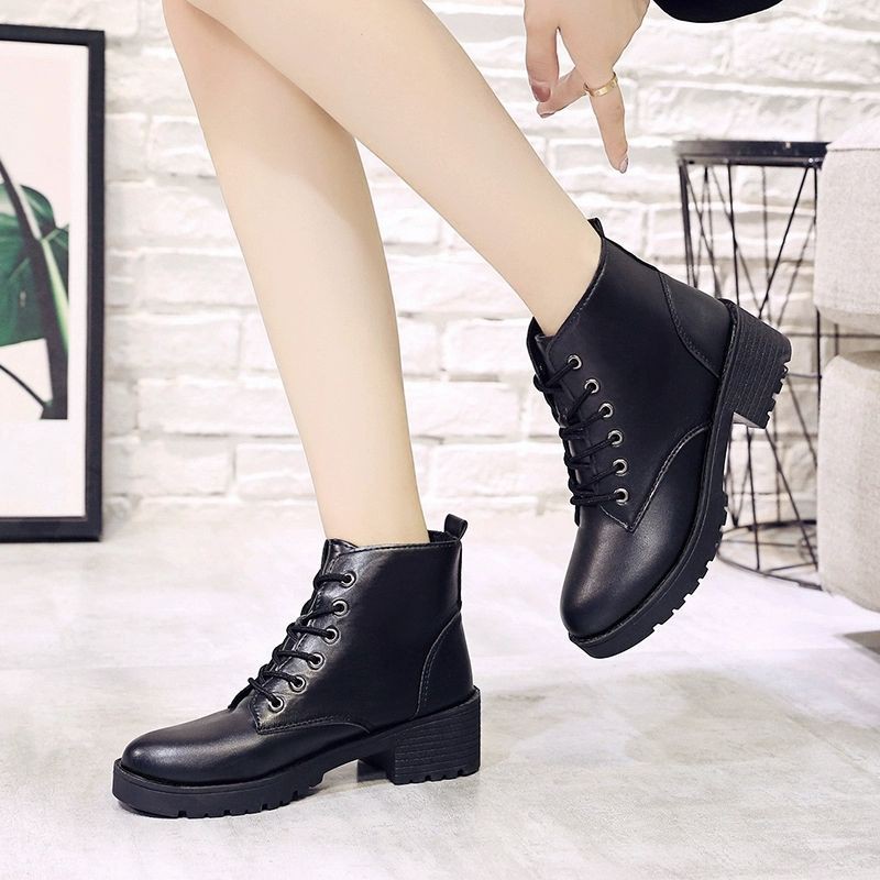 Bốt Martin Cao Cổ Nữ Dây Buộc Retro Đế Cao 5cm