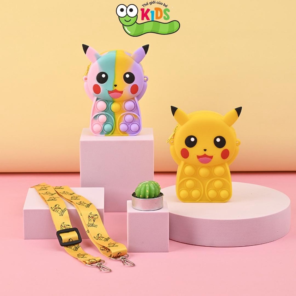 Túi POPIT Pikachu dễ thương đeo chéo cho bé chất liệu silicon bóp bong bóng giảm căng thẳng giải trí - TÚI PIKACHU