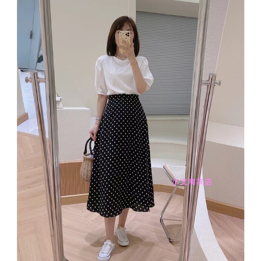 Chân váy dài dáng suông 2 lớp - Chân váy xòe chấm bi chất voan Nhật CV-CB | BigBuy360 - bigbuy360.vn