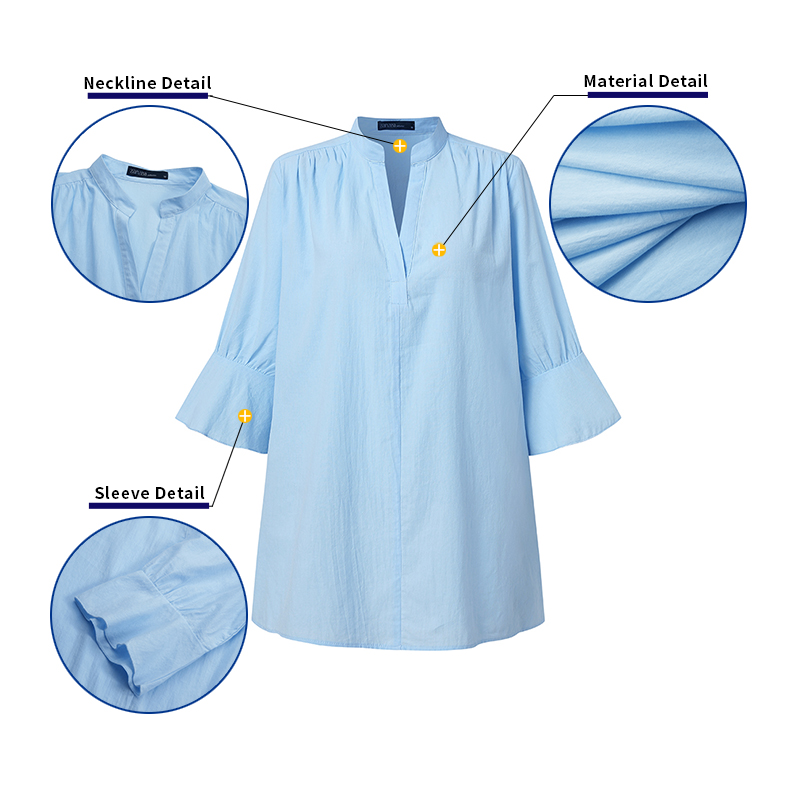 Áo Sơ Mi ZANZEA Cotton Dáng Rộng Tay Ngắn Cổ Chữ V Phong Cách Thường Ngày Dành Cho Nữ