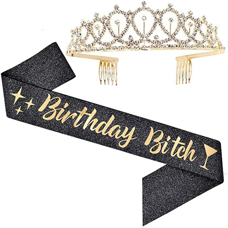 Khăn quàng vai họa tiết chữ "Birthday Queen Birthday Girl" / Vương miện dùng trang trí tiệc sinh nhật