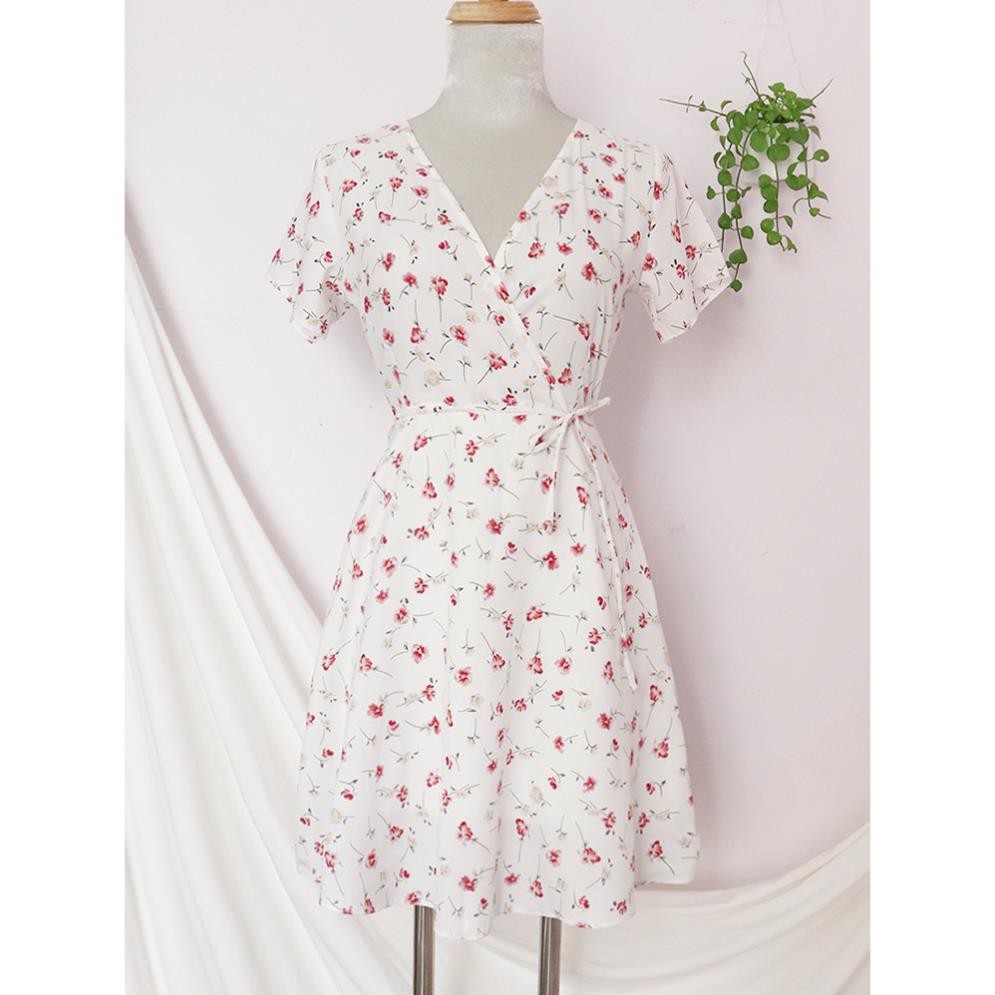 Đầm váy nữ hoa cúc, dáng xoè cổ chữ V xinh xắn, dễ thương RD045 màu hồng đẹp