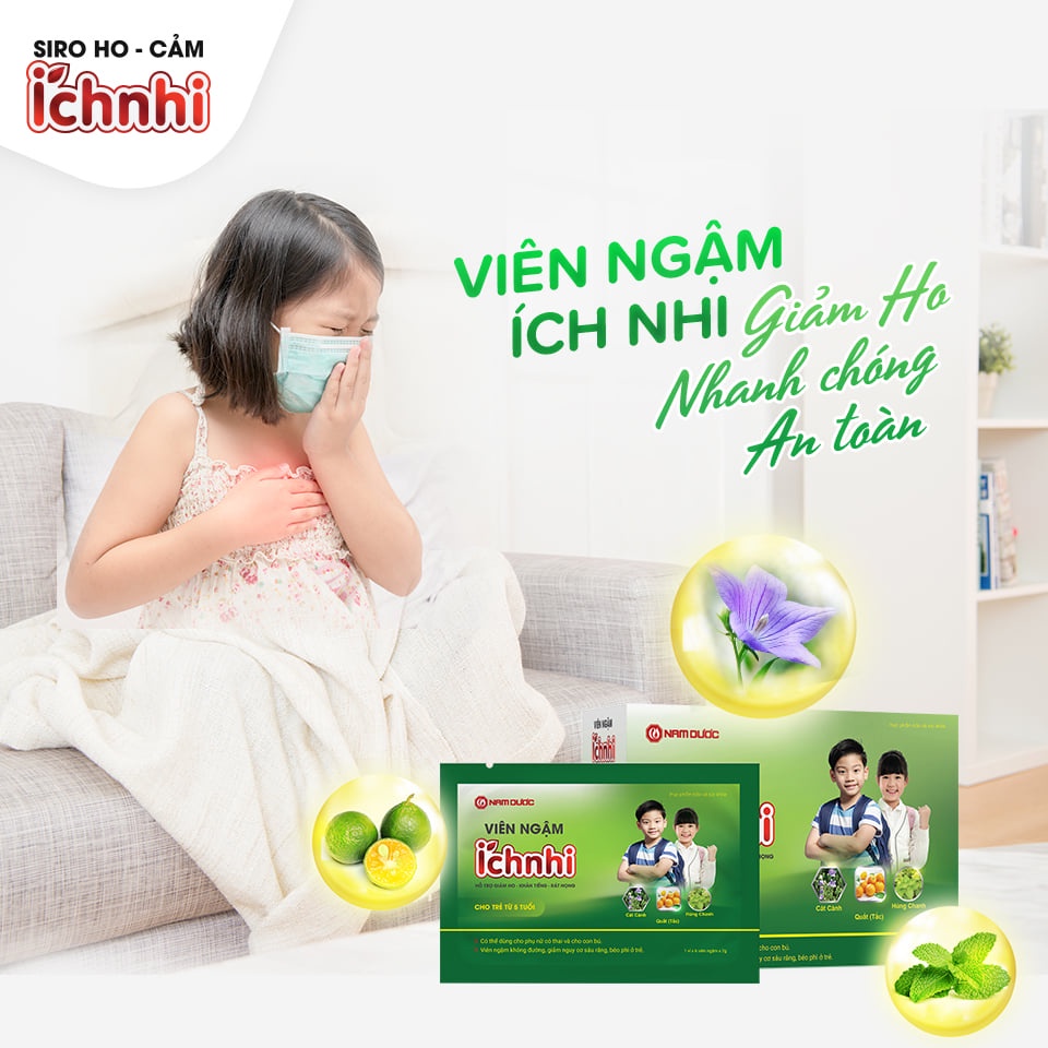 Viên ngậm Ích Nhi hộp 30 viên ngậm hỗ trợ giảm ho, đau họng, khàn tiếng cho trẻ em, phụ nữ có thai, cho con bú