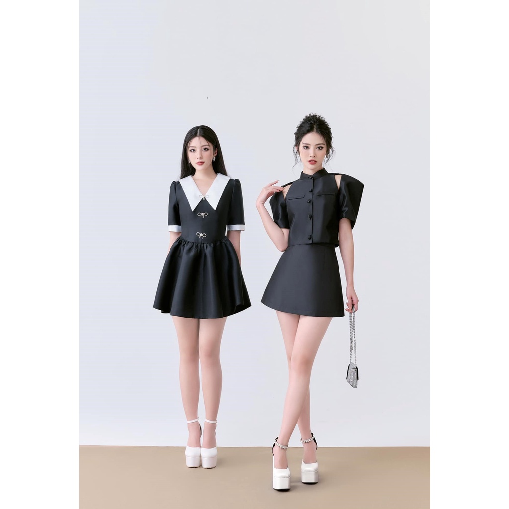 Set váy thiết kế chất liệu tafta Nhật Meemdy