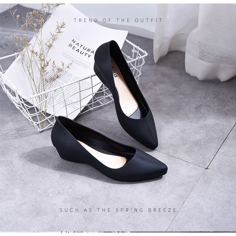 Giày đi mưa - giày nhựa hài búp bê nữ đen trơn đơn giản