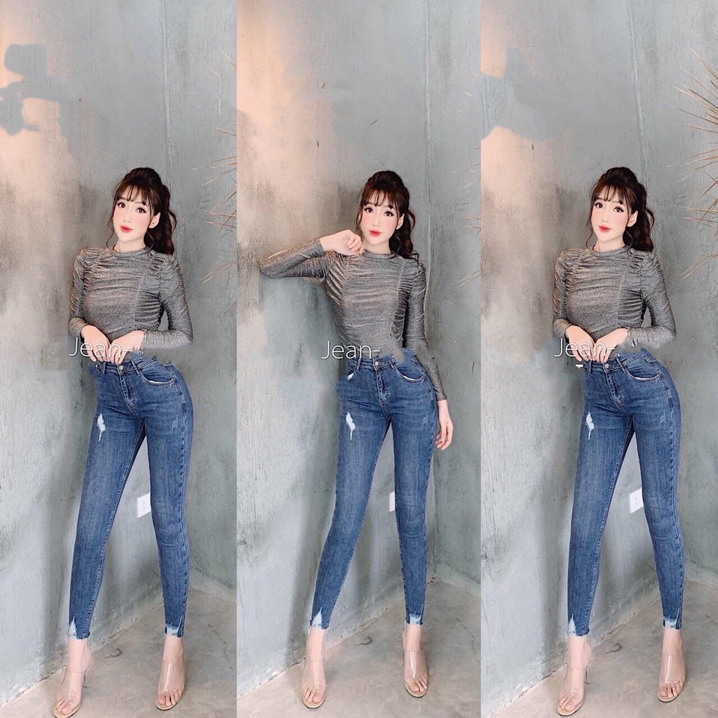 Quần jean dài lưng cao BIGSIZE Lưng cao, Rách ít, co dãn mạnh rẻ đẹp dành cho người béo 4184 Moliruan