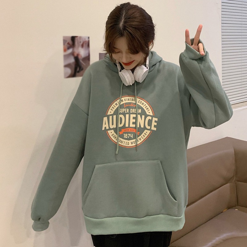 Áo hoodie dài tay in chữ phong cách Hàn Quốc trẻ trung dành cho nữ
