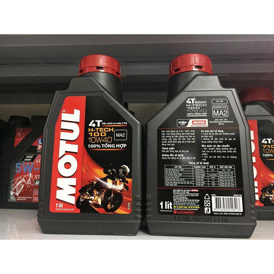 Nhớt MOTUL H-Tech 100 10W40 1 Lít cao cấp cho xe côn tay, xe số, PKL