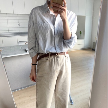 Áo Sơ Mi Tay Dài Kẻ Sọc Thời Trang Hàn Quốc Cho Nữ