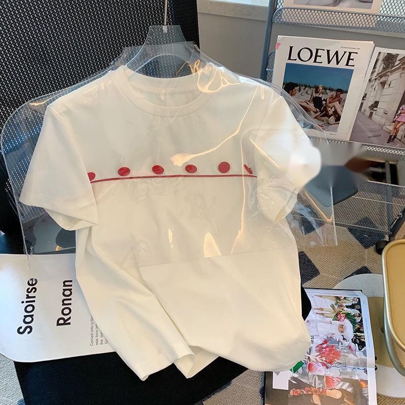 Mới Áo Thun Ngắn Tay In Họa Tiết / Áo Phối Nút Form Rộng Thời Trang Mùa Hè Cho Nữ