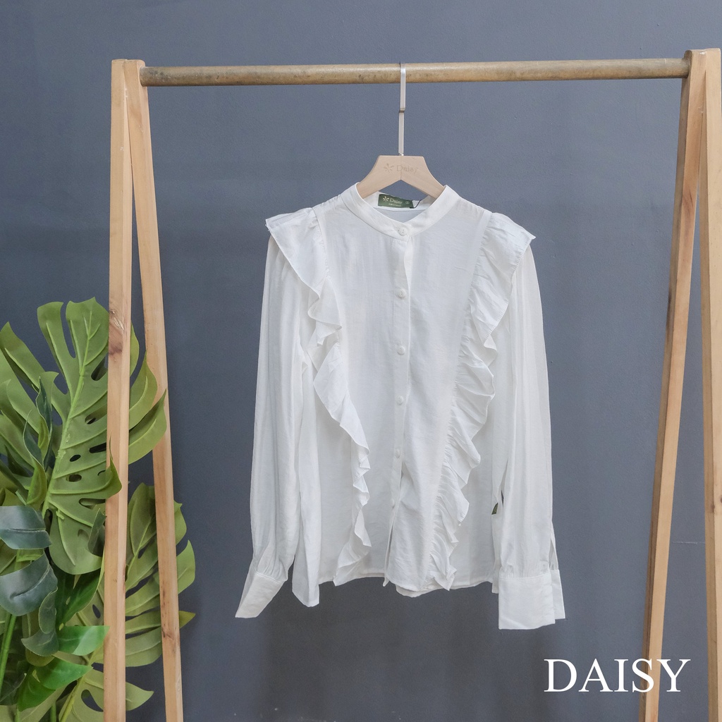 Áo sơ mi dài tay măng séc cổ tàu phối viền bèo Daisy chất liệu đũi xước Hàn cao cấp TKA8855
