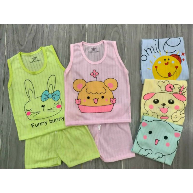 Bộ cotton giấy màu ba lỗ cho bé trai, bé gái