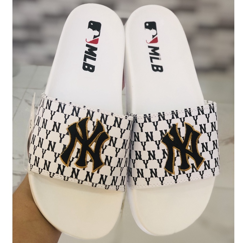 Dép Unisex 𝐌𝐋𝐁 𝗡𝗬 ❤️FREESHIP + Hộp❤️ Dép mlb Bóng Chày Quai Ngang Thể Thao Nam Nữ Thêu NY-NY Nổi Nhiều Màu Xịn GV