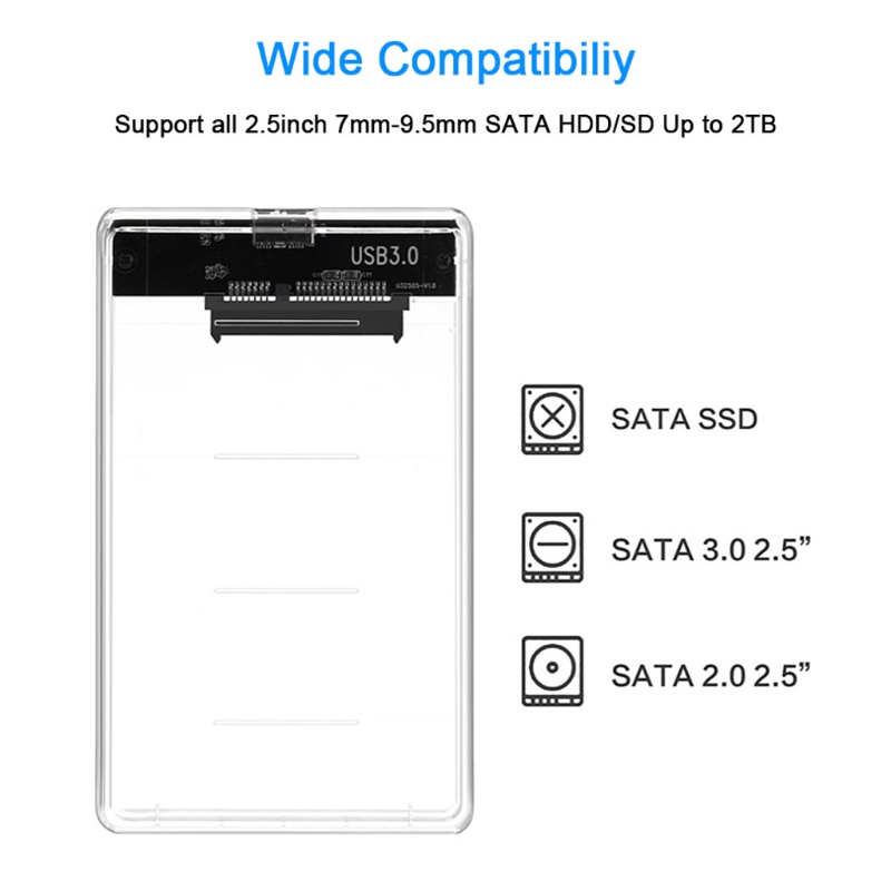 Hộp Đựng Ổ Cứng Ngoài HDD Trong Suốt 2 Cổng Usb 3.0 2.5 ''