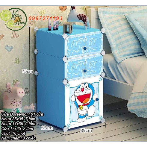 TỦ QUẦN ÁO NHỰA LẮP GHÉP ĐA NĂNG DORAEMON (nhiều kích thước lựa chọn) (tặng kèm chốt, búa) (Kiều Hoa Store)