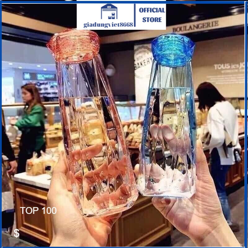 Bình Nước Thuỷ Tinh Kim Cương, bình đựng nước,Bình đựng nước thủy tinh có dây treo chống nóng