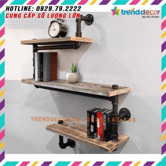 kệ treo tường gỗ 3 tầng kệ ống nước decor trang trí nhà và quán cafe bằng ống săt  sáng tạo đẹp, độc, lạ