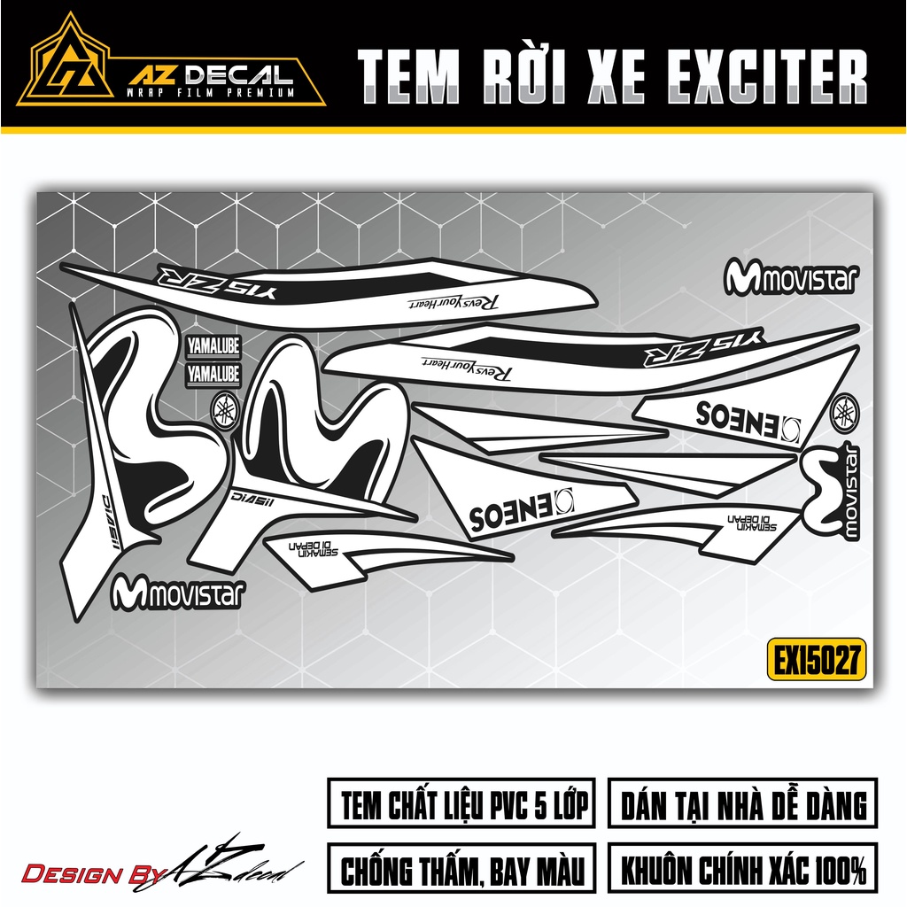 Decal Rời Dán Xe Exciter 150 Thiết Kế Movistar | 2EX15027 | Tem Chế Dán Xe Ex150 Độc Đáo, Dễ Dán Tại Nhà