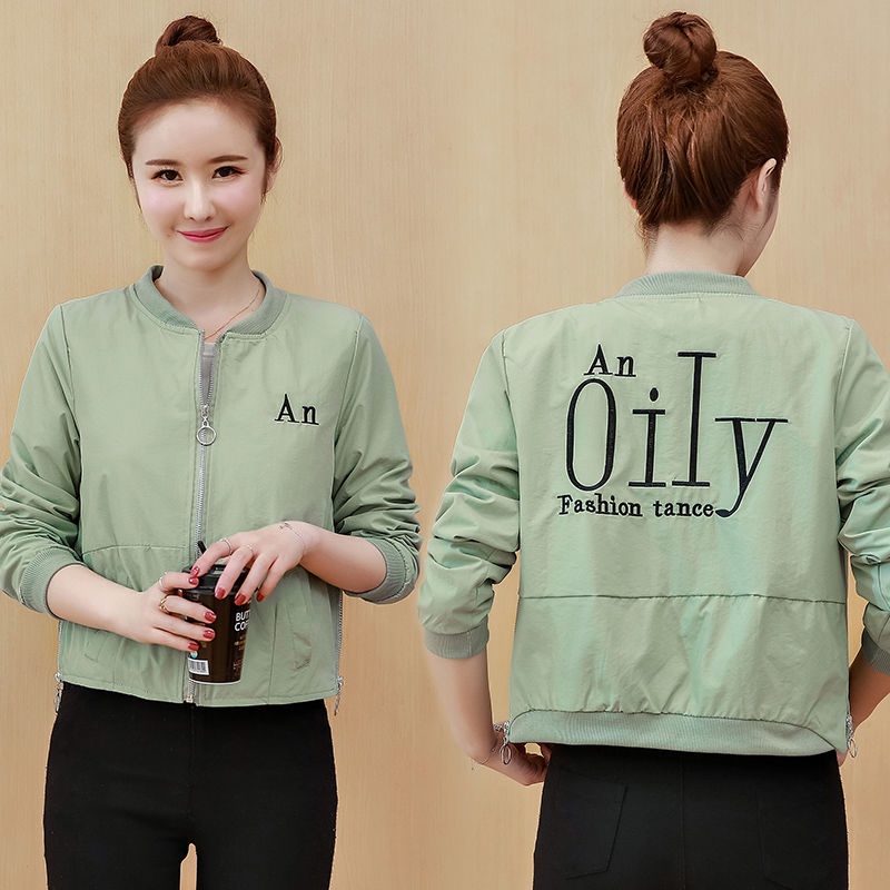 Áo khoác bóng chày dáng rộng thêu chữ thời trang xuân thu mới 2021 cho nữ