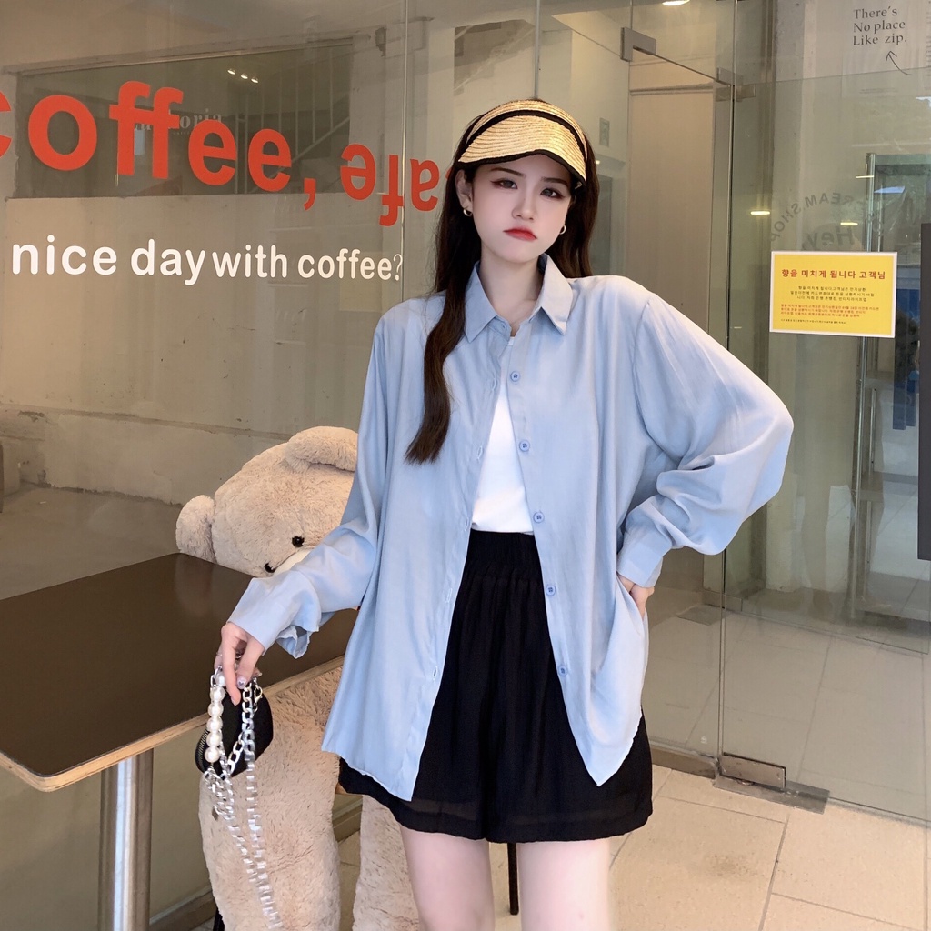 SUXI Áo Sơ Mi Chống Nắng Tay Dài Dáng Rộng Màu Sắc Đơn Giản Dễ Phối Đồ Cho Nữ