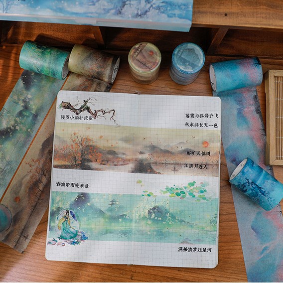 Washi Tape Set Cổ Trang Phong Cảnh Nhiều Loại  Vintage Cuộn Sticker Dán Trang Trí WS4