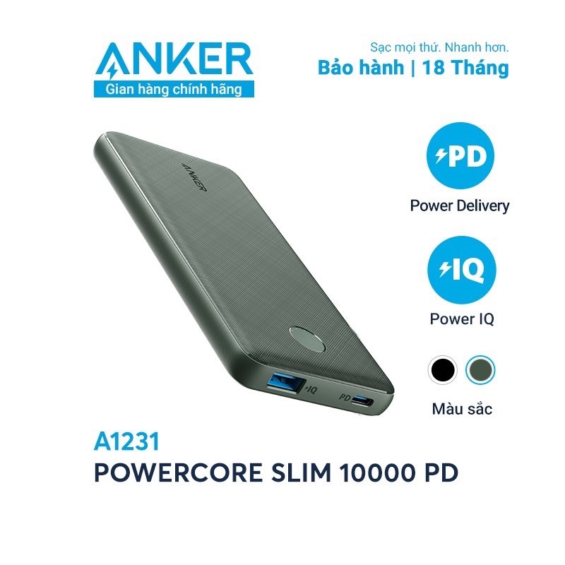 Pin dự phòng ANKER PowerCore Slim 10000mAh PD - A1231