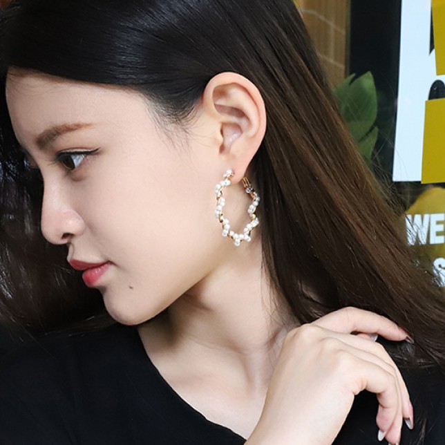 Hoa Tai Dáng Dài Đính Ngọc Trai Nhân Tạo Phối Nơ Phong Cách Hàn Quốc Cho Nữ