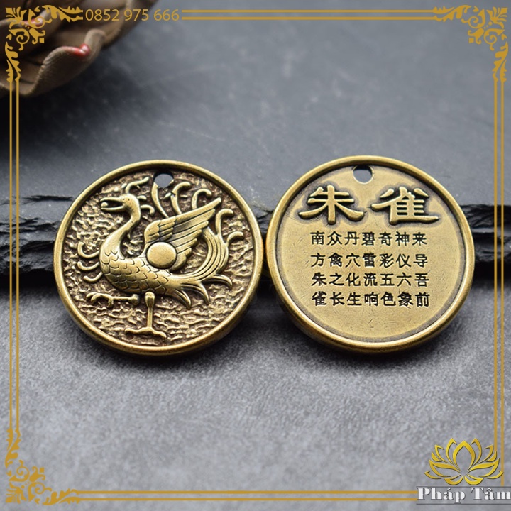 Móc Khóa Tứ Đại Thánh Thú Thanh Long, Bạch Hổ, Chu Tước, Huyền Vũ Bản Tròn Đồng Nguyên Khối - Tâm Phong Thủy