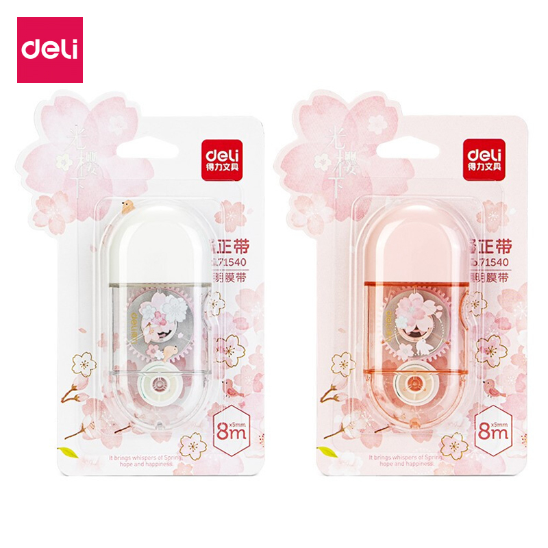 Bút Xóa Deli 71540 8m Tô Trắng Vỏ In Hình Hoa Đào Văn Phòng Phẩm Cho Sinh Viên