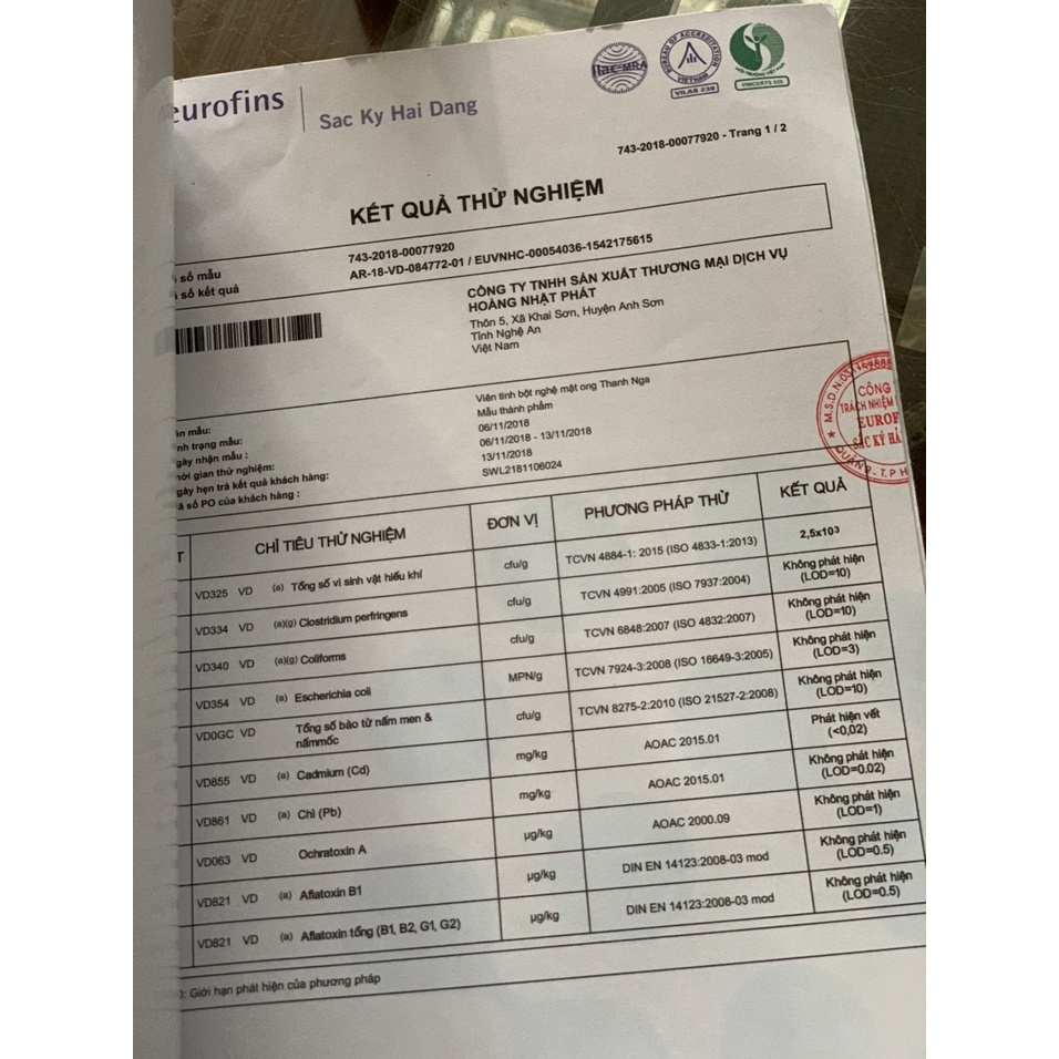 Viên tinh bột nghệ mật ong Thanh Nga, Sản Phẩm Có Chứng Nhận Đạt Chuẩn, có giấy ATTP