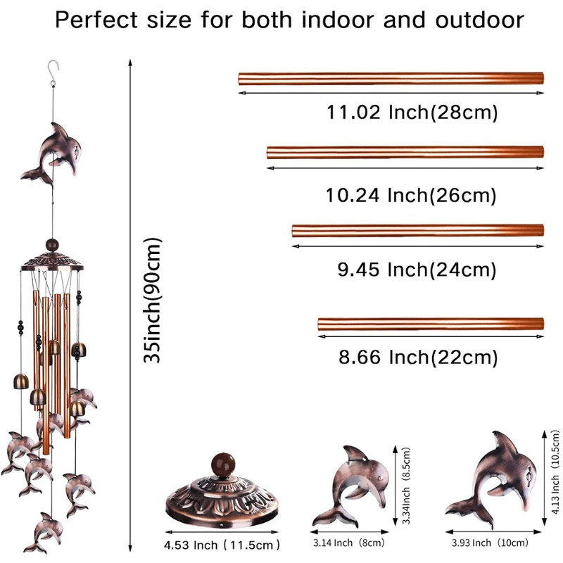 Chuông Gió Hình Cá Heo 35 Inch Trang Trí Sân Vườn