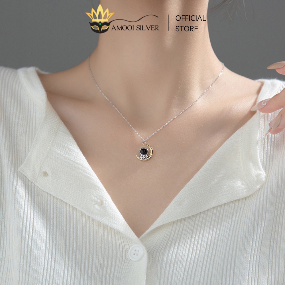 Dây Chuyền Bạc S925 Phi Hành Gia Đính Kèm Trăng Và Sao - Amooi Silver AD149