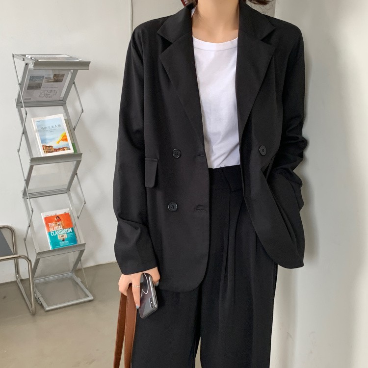 Áo vest Đen nữ Tay dài Thiết kế 4 cúc Ulzzang Hàn Quốc Áo Vest Blazer nữ Dài tay Màu trơn Thời trang